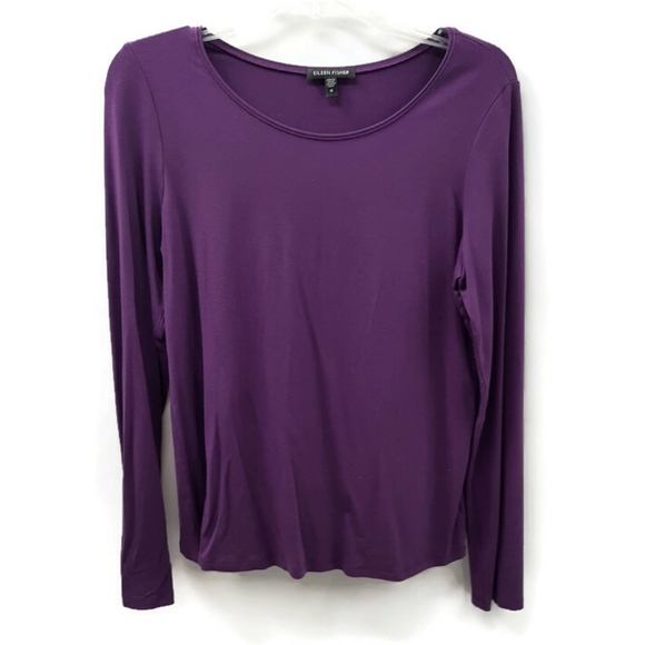 Eileen Fisher Plum Purple Long Sleeve Tee Medium - Picture 1 of 4